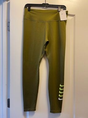 Nike Olive Green Kids' Leggings with Neon Swoosh Stack